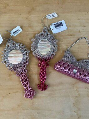 Katherine's Collection Christmas Ornaments, Set of 3, Pink Sparkly, Girly, NWT.